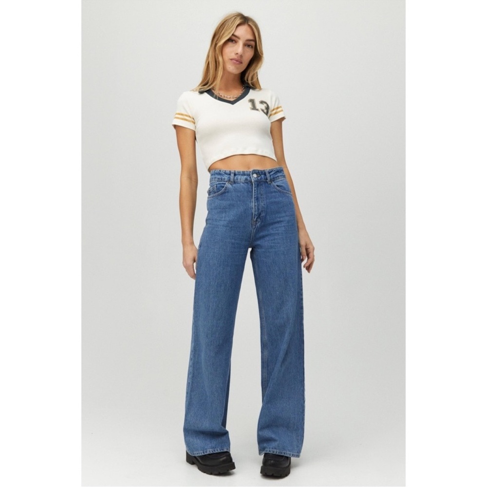 FREE PEOPLE x DAYDREAMER 13 Sporty Rugby Polo Baby Crop Top T Shirt w/ Collar XL